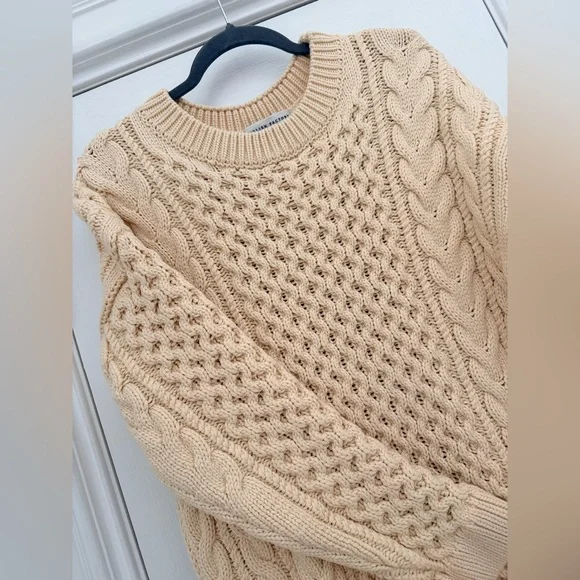 English Factory Cable Knit Legging Sweater Chunky Grandpa Sweater Cream Size-M - Picture 3 of 12